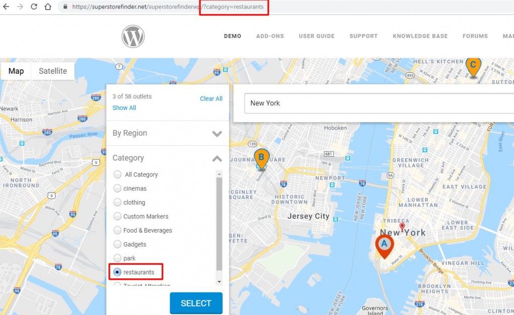 How To Pass Category Parameter in URL for Super Store Finder for WordPress